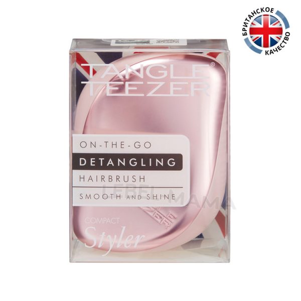 Tangle Teezer pacчecкa Compact Styler On-the-Go Detangling Hairbrush Pink Matte Chrome opигинaл